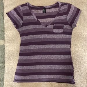 Striped varied purple colors short sleeved shirt. Worn twice. Size small.